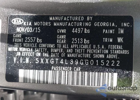 2016 Kia Optima Lx из США, поврежденный, VIN 5XXGT4L39GG015222